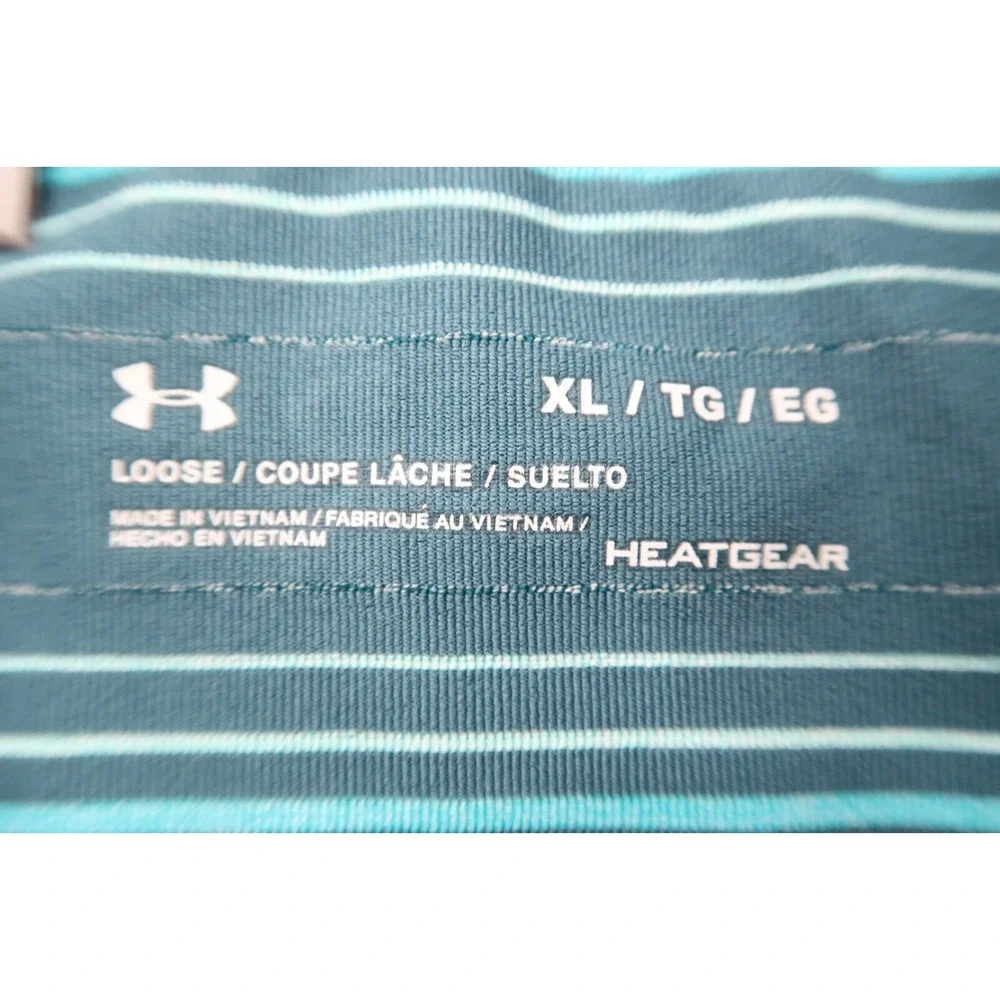 Under Armour Mens XL Blue Striped Golf Performance Loose Heatgear Polo Shirt‎